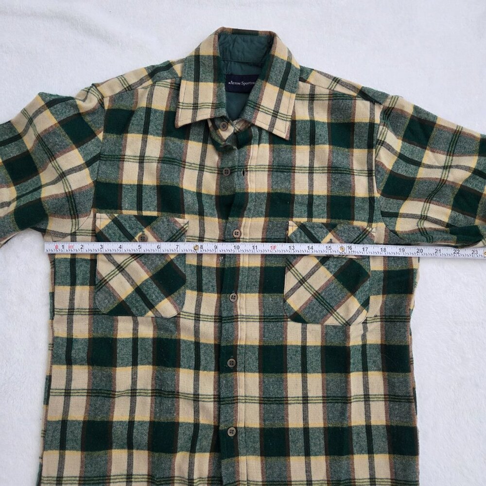 Vtg 90s Green Plaid Flannel Shirt Men's Small Arrow Sportswear Cabincore Grunge - Picture 13 of 15
